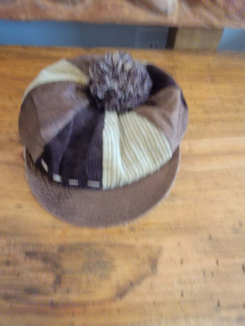 Vintage Look JCT Corduroy Patchwork Newsboy Cap w/Yarn Pom Pom - Picture 4 of 15